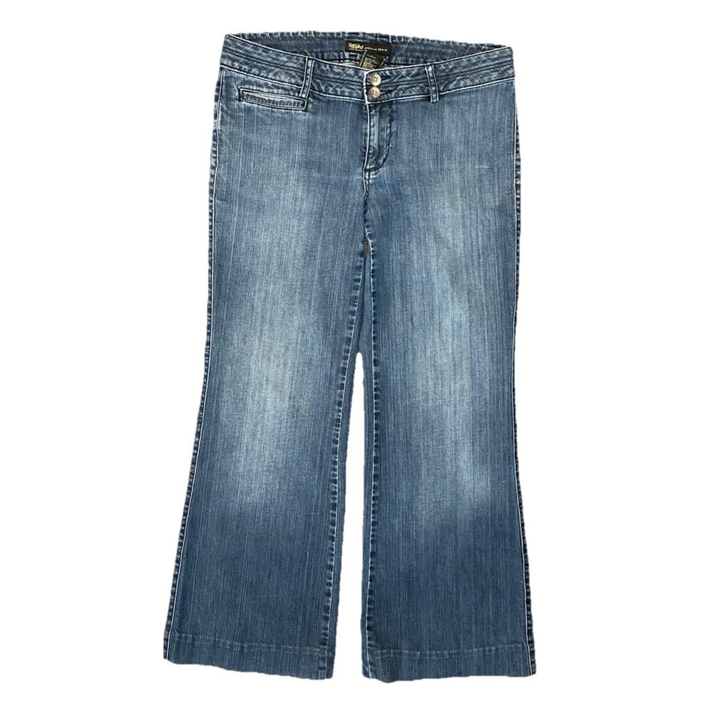 VTG Y2K‎ Mossimo Flare Jeans Whiskers Denim Trousers Blue Low Rise 8 Worn In